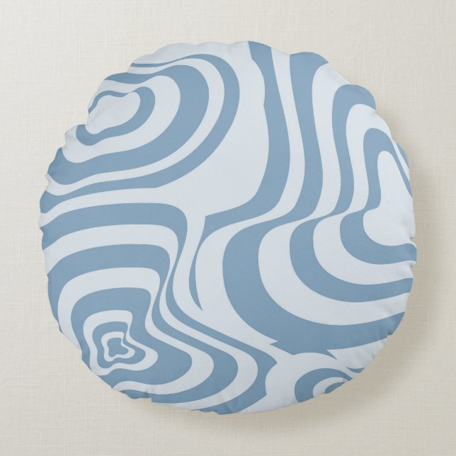 Blue Retro Swirl Groovy Y2K Pattern  Round Pillow (Front)