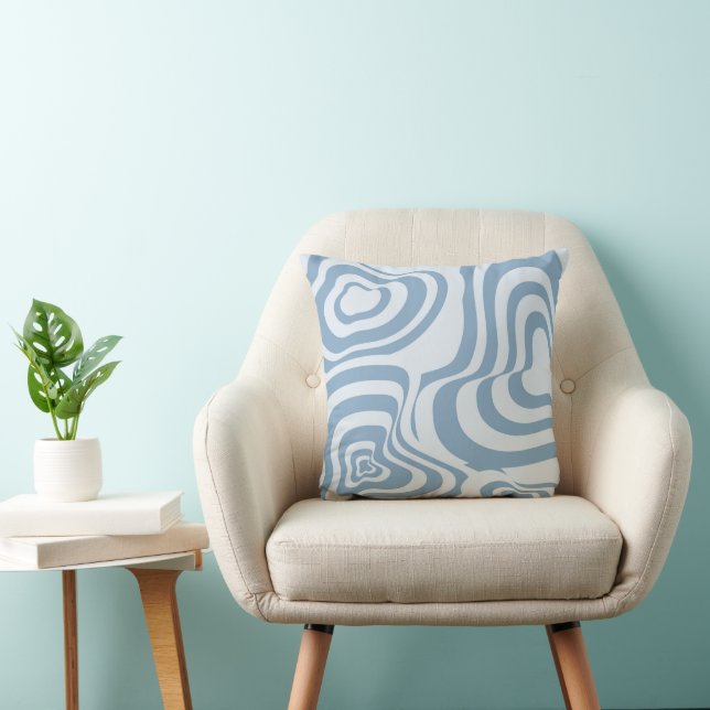 Blue Retro Swirl Groovy Y2K Pattern  Throw Pillow (Chair)