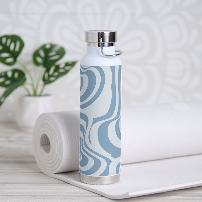 Blue Retro Swirl Groovy Y2K Pattern  Water Bottle (Yoga)