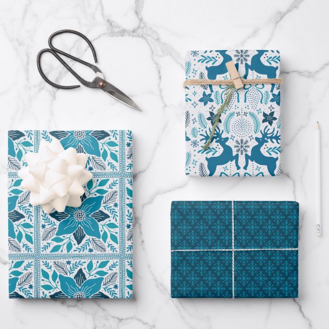 Blue Retro Tides of Christmas Vibes Wrapping Paper Sheet (Front)
