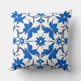 Blue Retro Tile Design Influence Throw Pillow