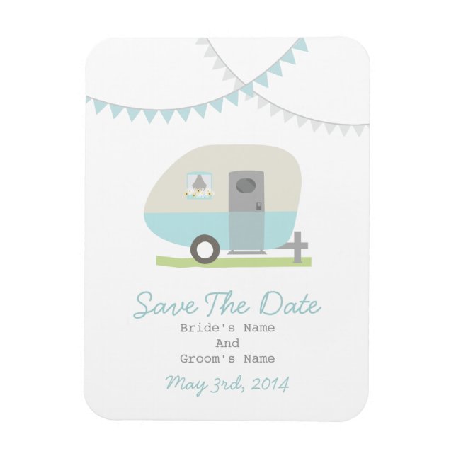Blue Retro Trailer Save The Date Magnet (Vertical)