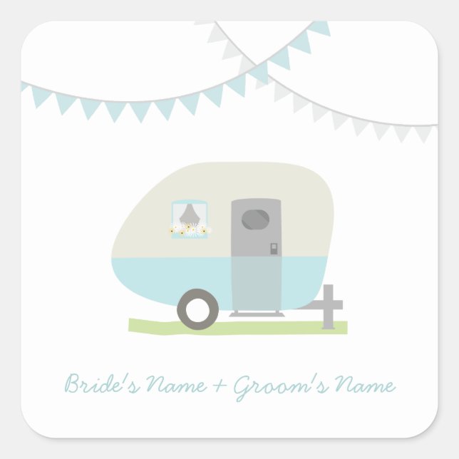 Blue Retro Trailer Wedding Sticker (Front)