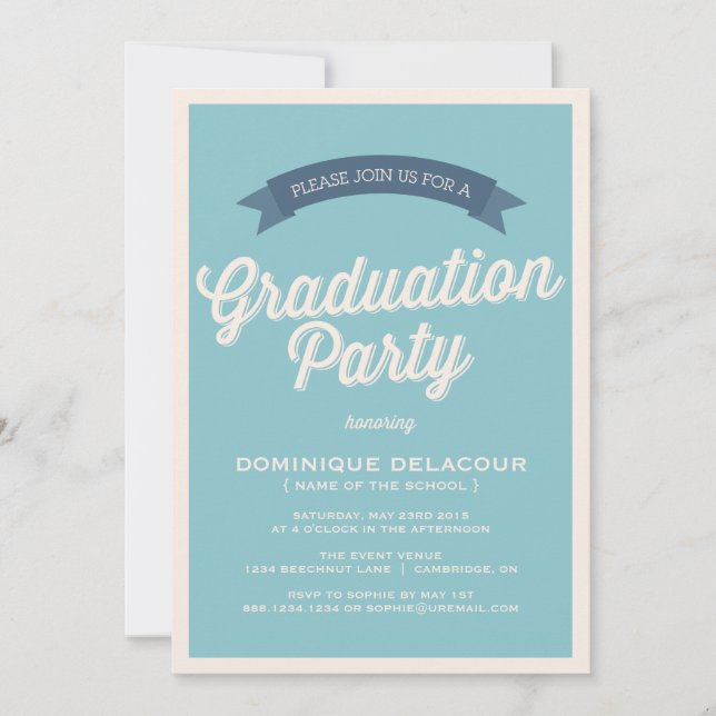 Blue Retro Typography Graduation Party Invitation (Front)
