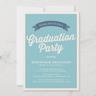 Blue Retro Typography Graduation Party Invitation