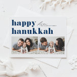 Blue Retro Typography Happy Hanukkah Two Photo Holiday Card<br><div class="desc">Happy Hanukkah! Send your Hanukkah greetings to family and friends with this customizable photo Hanukkah card. It features retro bold typography. Personalize by adding your details. This custom Hanukkah card is available on other colours and cardstock. Matching items are available.</div>