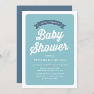 Blue Retro Typography Script Classic Baby Shower I Invitation