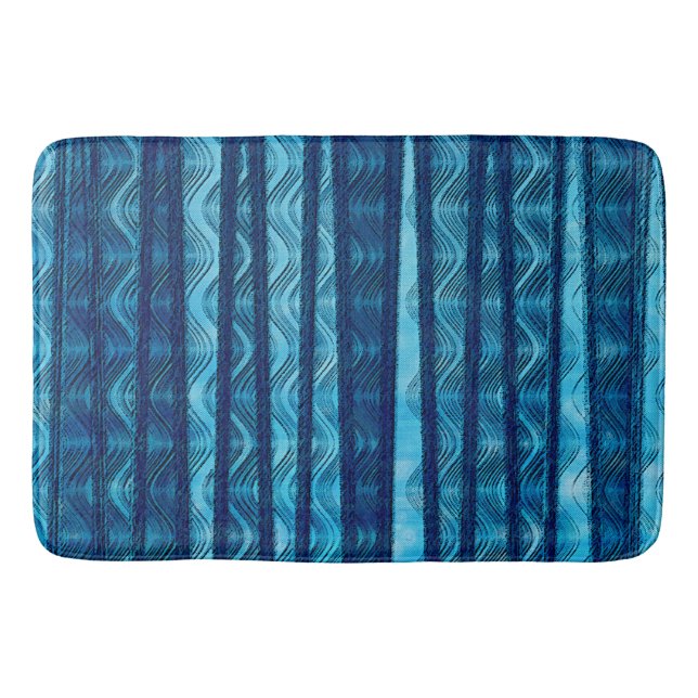 Blue Retro Wave Unique Cool Pattern Bath Mat (Front)