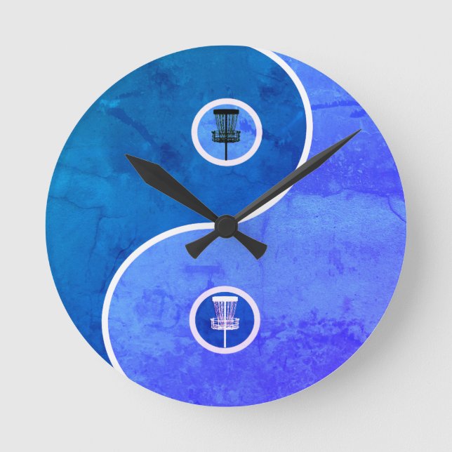 Blue Retro Yin Yang Round Clock (Front)