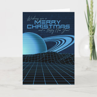 Blue Retrowave Christmas Card