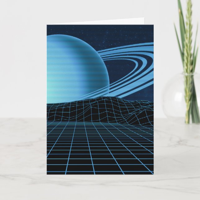 Blue Retrowave Greetings Card (Front)