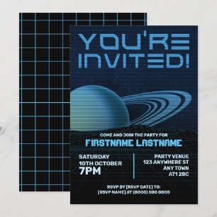Blue Retrowave Party Invitation