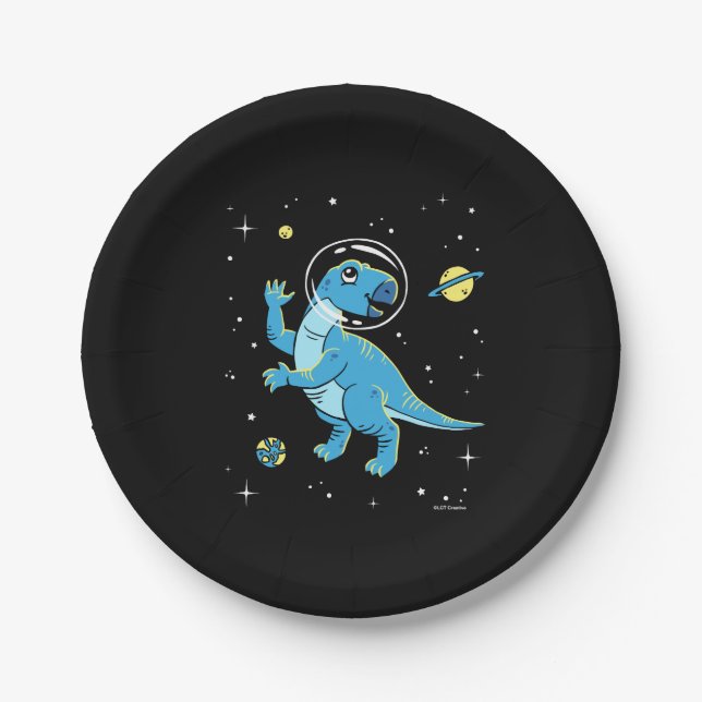 Blue Rhabdodon Dinos In Space Paper Plate (Front)