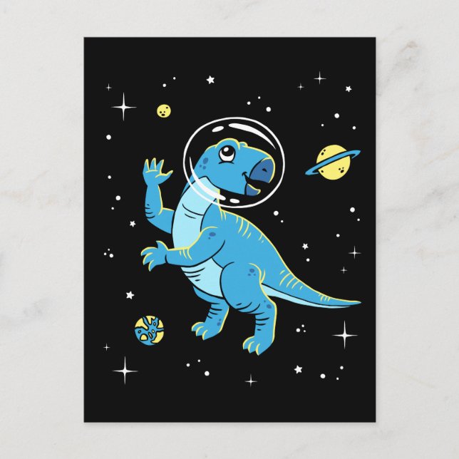 Blue Rhabdodon Dinos In Space Postcard (Front)