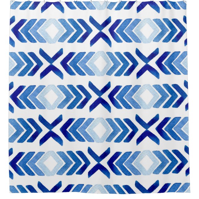 Blue Rhombus Arrows Watercolor Pattern (Front)