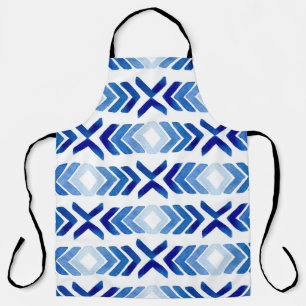 Blue Rhombus Arrows Watercolor Pattern Apron