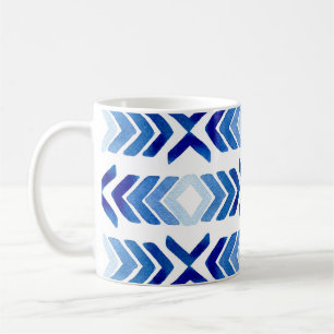 Blue Rhombus Arrows Watercolor Pattern Coffee Mug