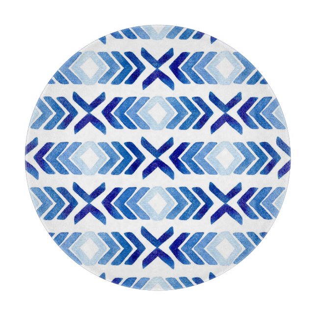 Blue Rhombus Arrows Watercolor Pattern Cutting Board (Front)
