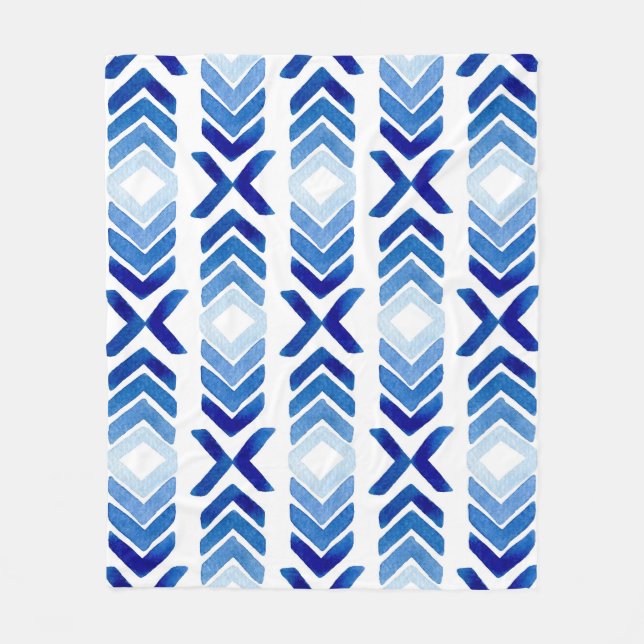 Blue Rhombus Arrows Watercolor Pattern Fleece Blanket (Front)