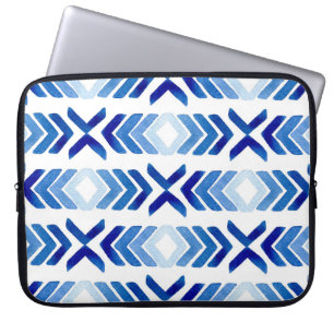 Blue Rhombus Arrows Watercolor Pattern Laptop Sleeve