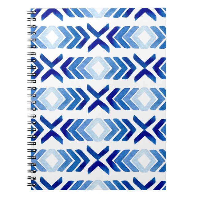 Blue Rhombus Arrows Watercolor Pattern Notebook (Front)