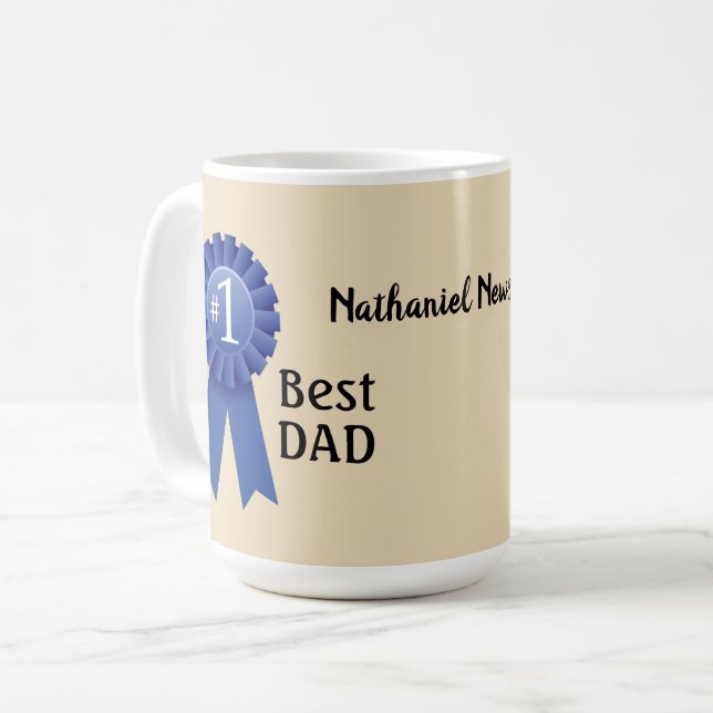 Blue Ribbon #1 Dad personalize with name Coffee Mug (Front Left)