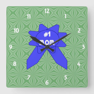 Blue Ribbon #1 Mom Changeable Textured Background Square Wall Clock