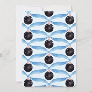 Blue Ribbon and Black Ornament Holiday Card