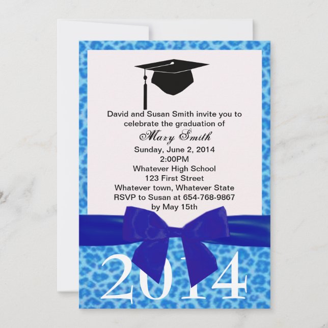 Blue Ribbon And Blue Leopard Graduation Invitation (Front)