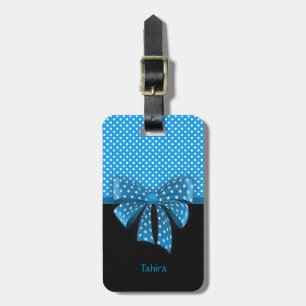 Blue Ribbon and Polka Dots Luggage Tag