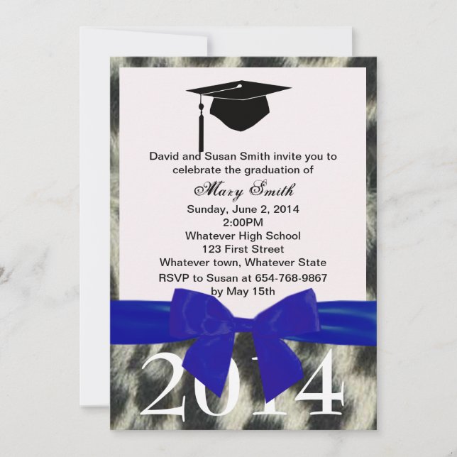 Blue Ribbon And Snow Leopard Graduation Invitation (Front)
