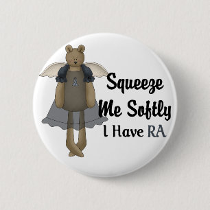 Blue Ribbon Angel Bear :: Squeeze Me Softly. 2 Inch Round Button