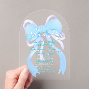 Blue Ribbon Baby Boy Shower Arch Acrylic Invitations