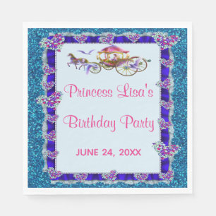 Blue Ribbon Blue Glitter Royal Princess Birthday Napkin