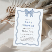 Blue Ribbon Bow Baby Shower Invitation