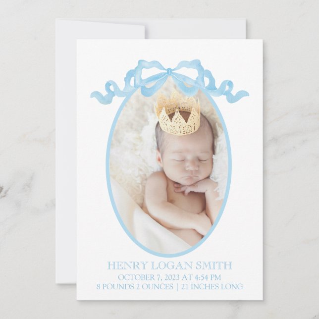 Blue Ribbon Bow Watercolor Gingham Baby Boy (Front)