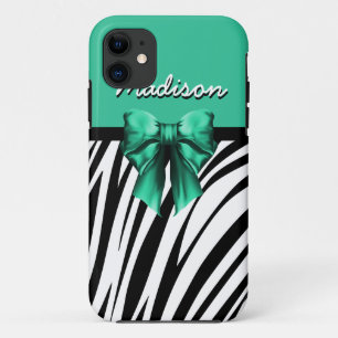 Blue Ribbon Bow Zebra Print iPhone 11 Case