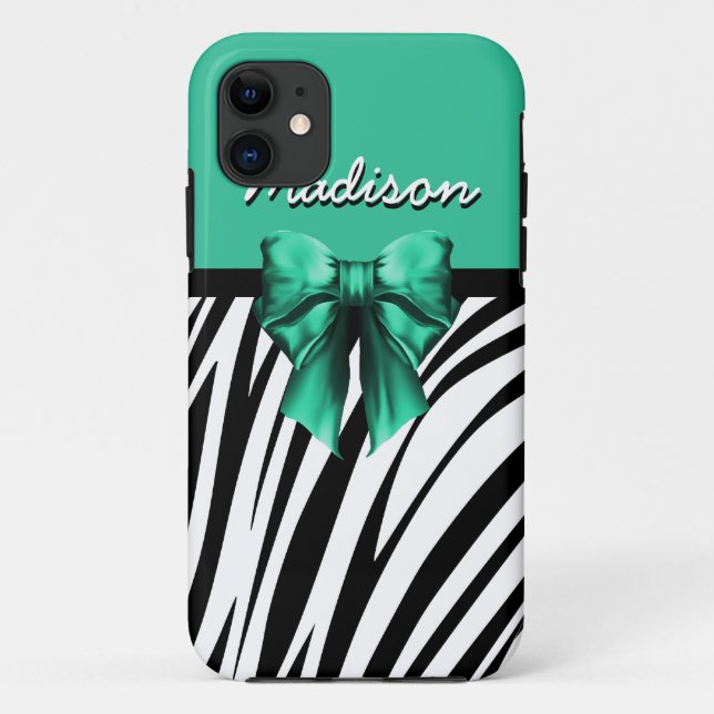 Blue Ribbon Bow Zebra Print Case-Mate iPhone Case (Back)