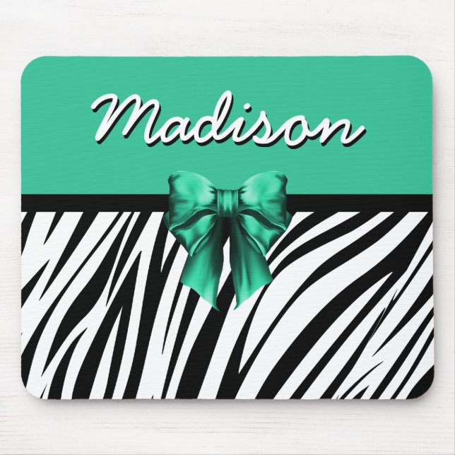 Blue Ribbon Bow Zebra Print Mouse Pad (Front)