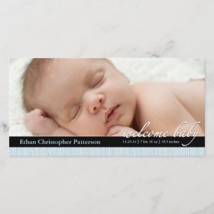 Blue Ribbon Boy Baby Birth Announcement Photocard