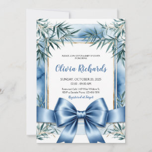 Blue Ribbon Chinoiserie Baby Shower Invitation  