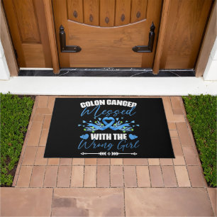 Blue Ribbon Colon Cancer Girl Survivor  Doormat