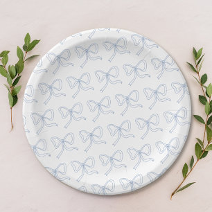 Blue Ribbon Coquette Bow Baby Shower Paper Plates