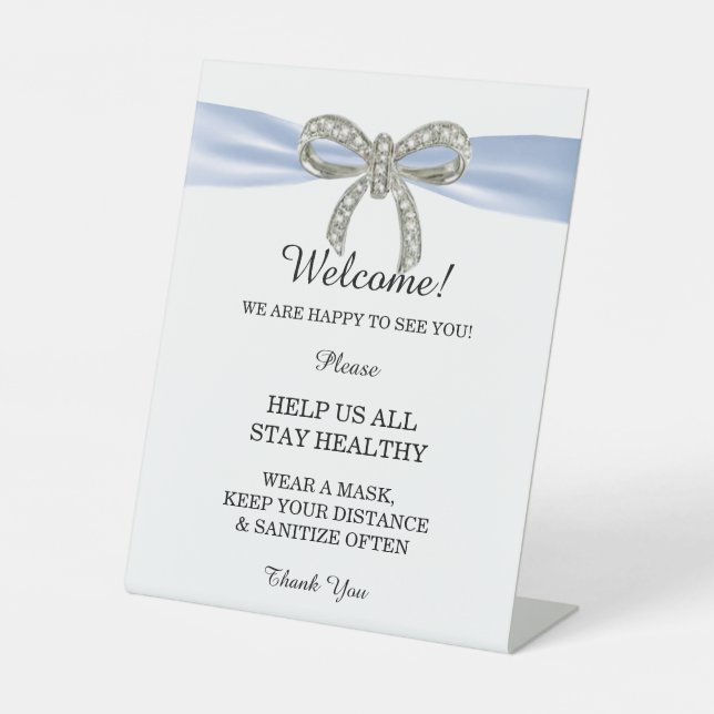 Blue Ribbon Diamond Bow Wedding Safety  Pedestal Sign (Front)