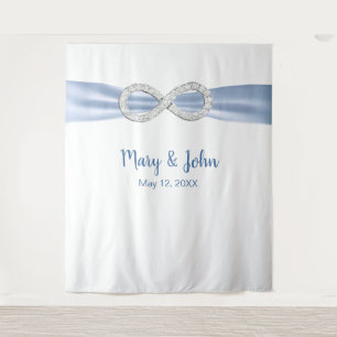 Blue Ribbon Diamond Infinity Wedding Backdrop Tapestry