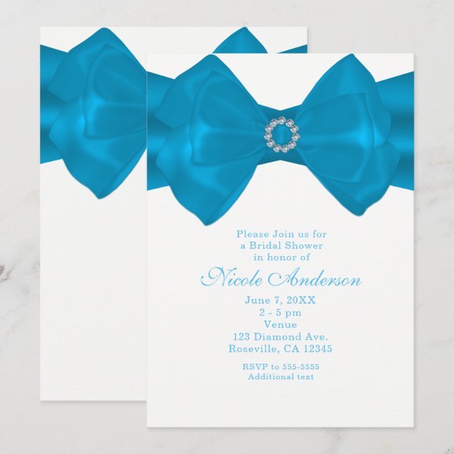 Blue Ribbon & Diamonds Bridal Shower Invitations (Front/Back)