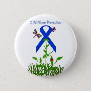 Blue ribbon flower Child Abuse Prevention button