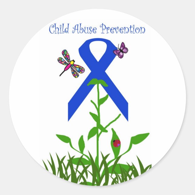 Blue ribbon flower Child Abuse Prevention stickers (Front)