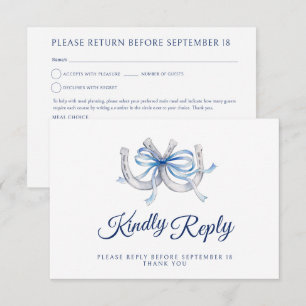 Blue Ribbon Horseshoe Wedding Meal Choice QR Code RSVP Card