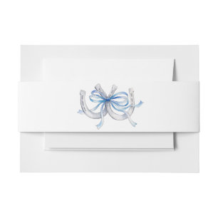 Blue ribbon Horseshoe Wedding Rustic Equestrian Invitation Belly Band